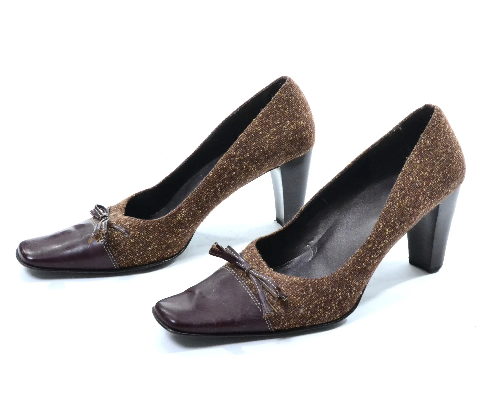 Best Running Shoes Review 1980's Woven Brown and Red Leather Heels by Anne Klein 2 Size 10