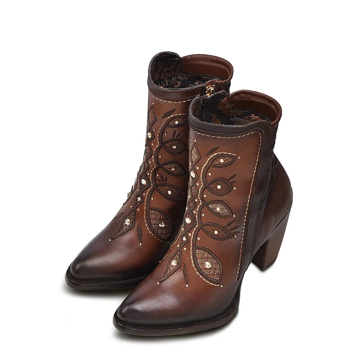 Cowboy Roper Boots 3F89RS - Cuadra brown western cowgirl cowhide leather ankle boots for women