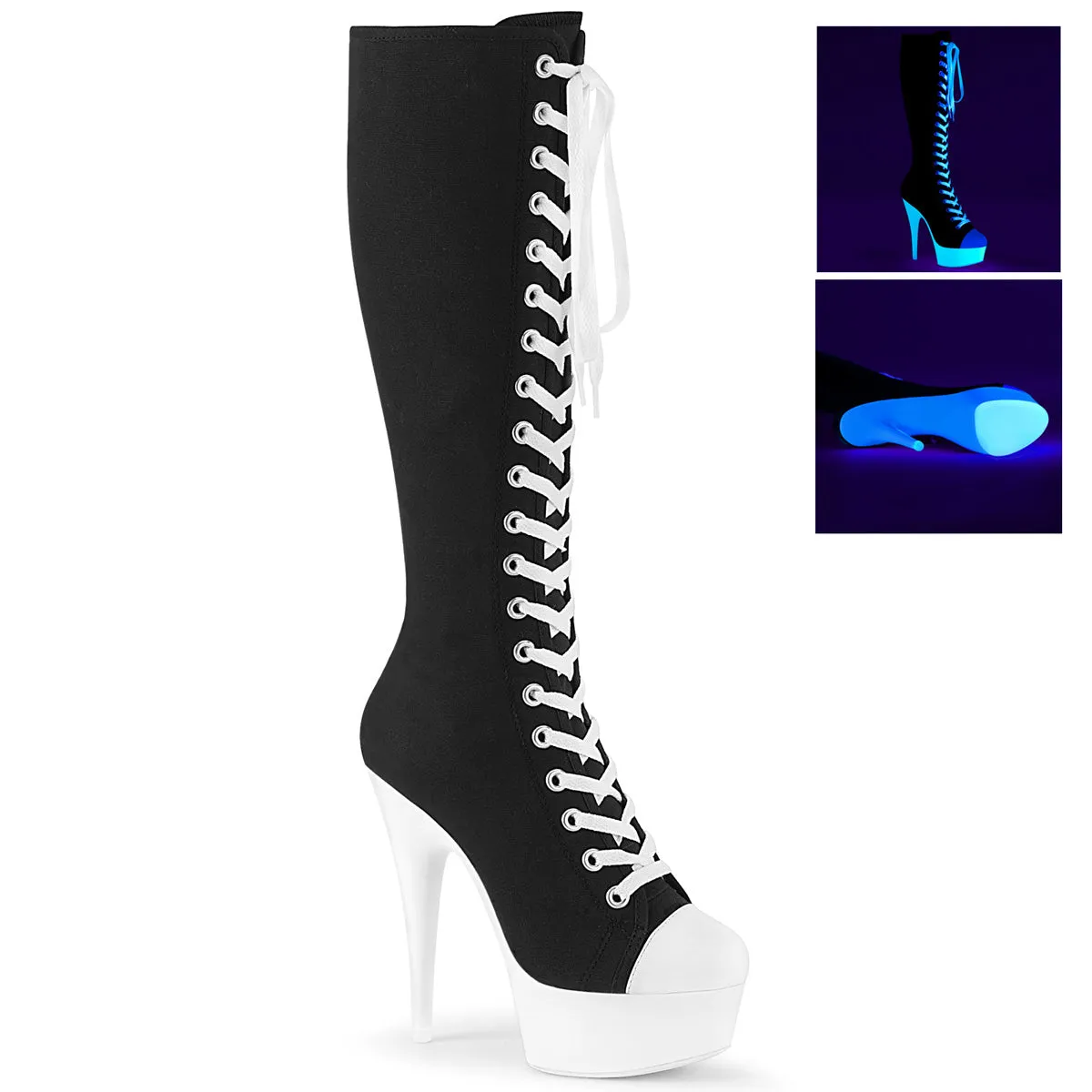 6 Inch Heel DELIGHT-2000SK-02 Black Canvas Neon White Best Gel Inserts For Work Boots