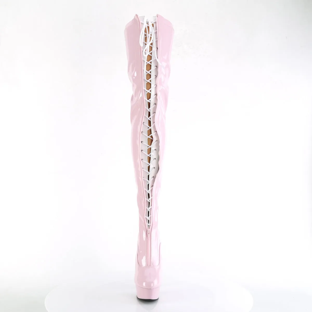 6 Inch Heel DELIGHT-3027 Baby Pink-White Stretch Pat Work Boots Superstore