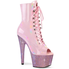 Work Boots With Protective Toe 7 Inch Heel BEJEWELED-1021-7 Baby Pink Holo Patent