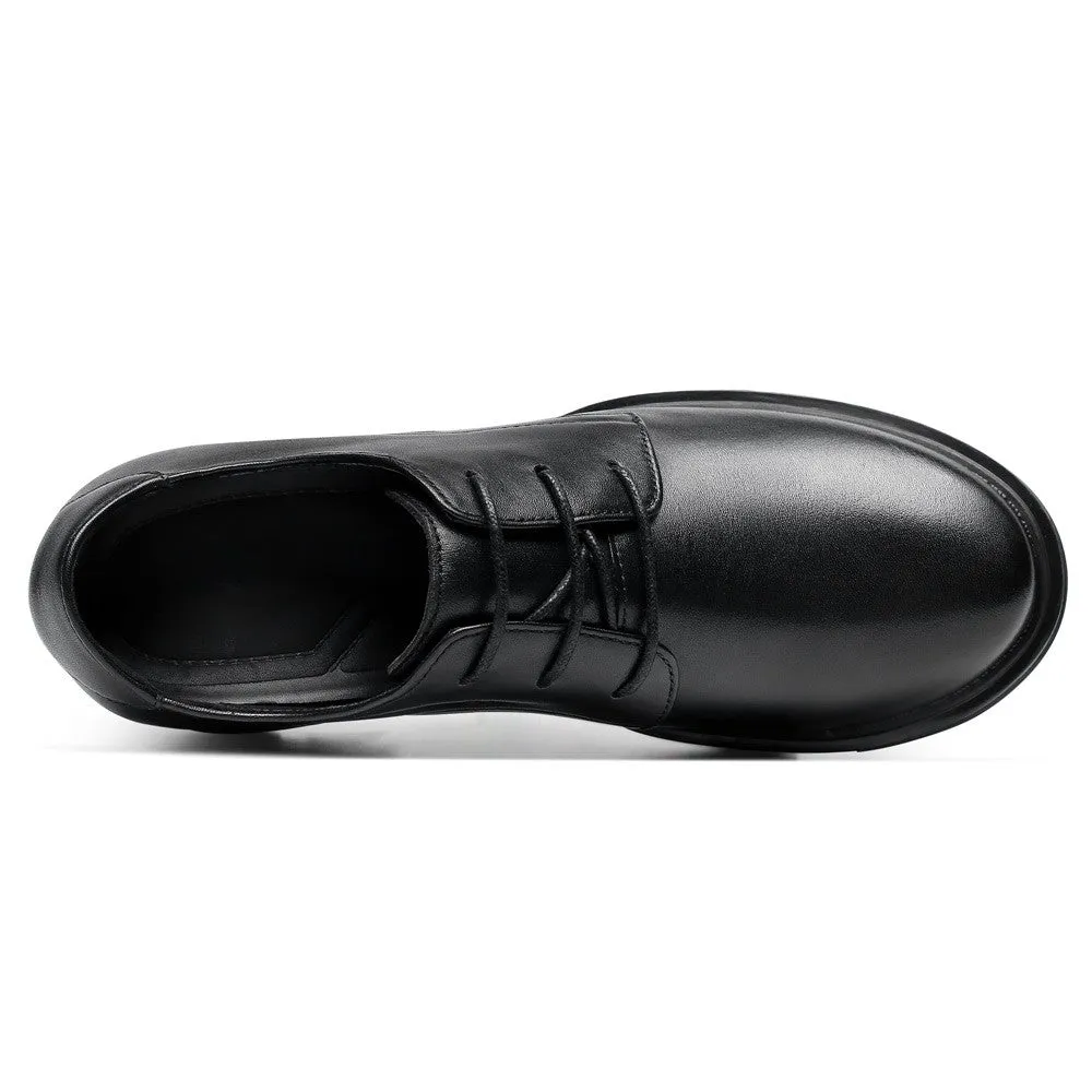 8 CM / 3.15 Inches CMR CHAMARIPA Casual Elevator Shoes For Women - Black Cowhide Leather Hidden Height Increasing Shoes Sneakers Shoes To Wear With Dresses