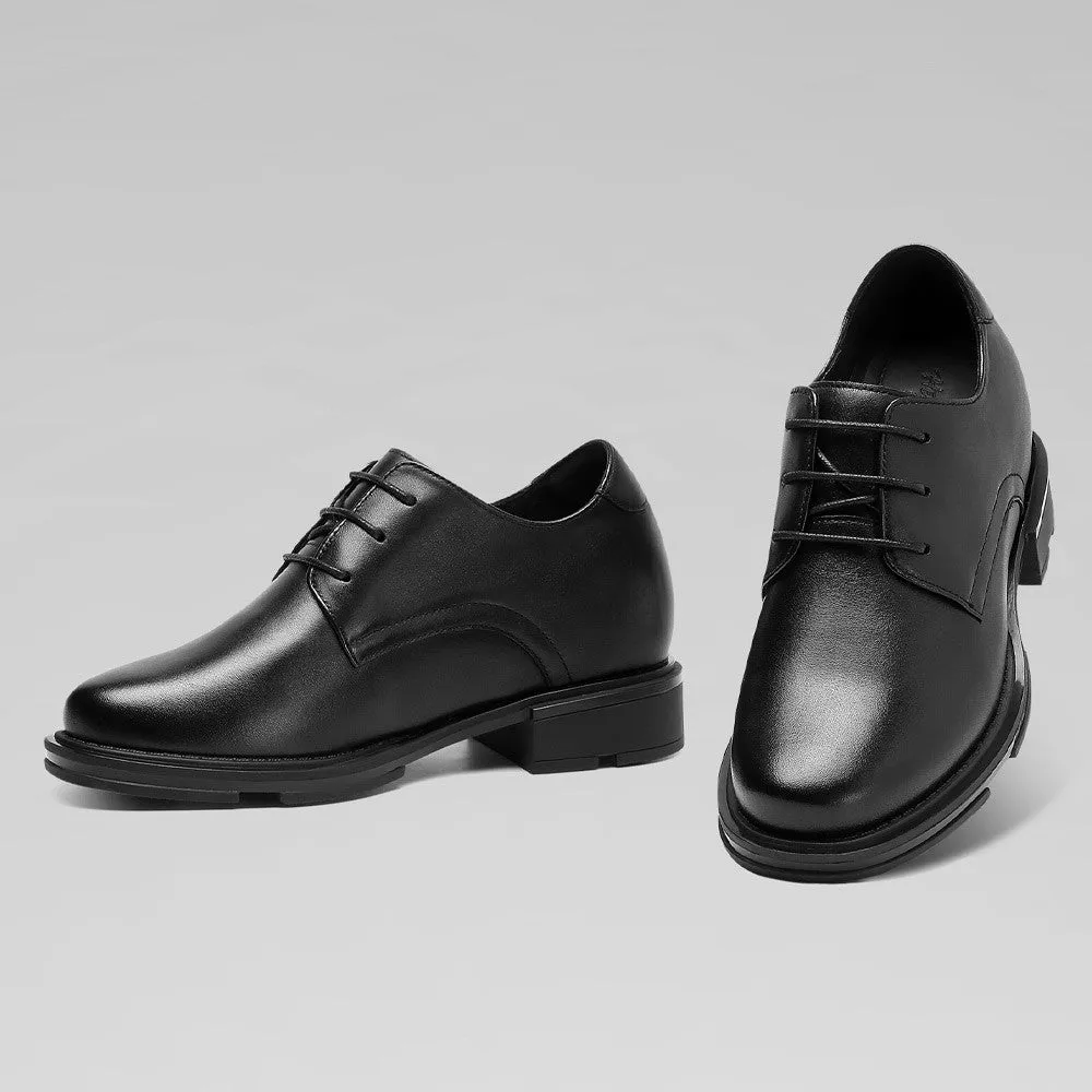 8 CM / 3.15 Inches CMR CHAMARIPA Casual Elevator Shoes For Women - Black Cowhide Leather Hidden Height Increasing Shoes Usps Dress Code Shoes