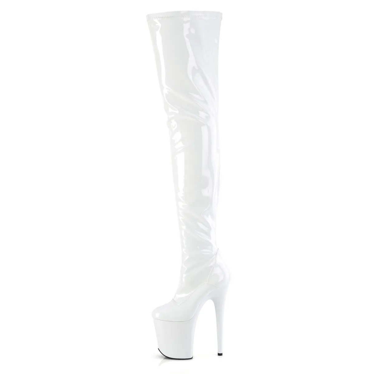 8 Inch Heel FLAMINGO-4000 White Stretch Patent Exotic Skin Work Boots