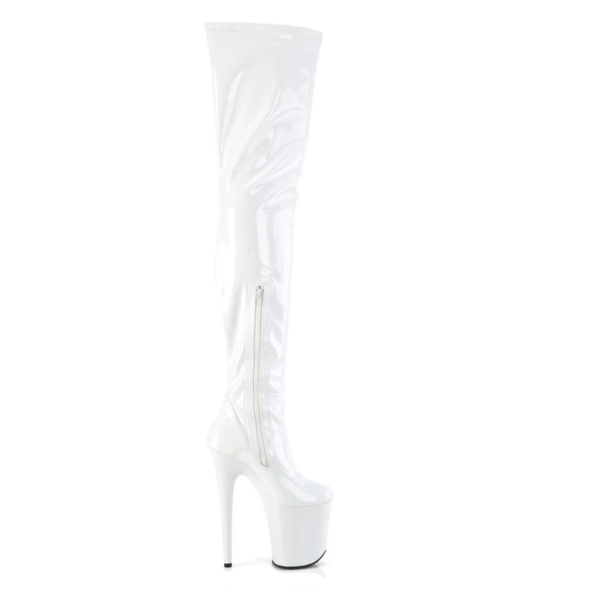 Ace Work Boots 8 Inch Heel FLAMINGO-4000 White Stretch Patent