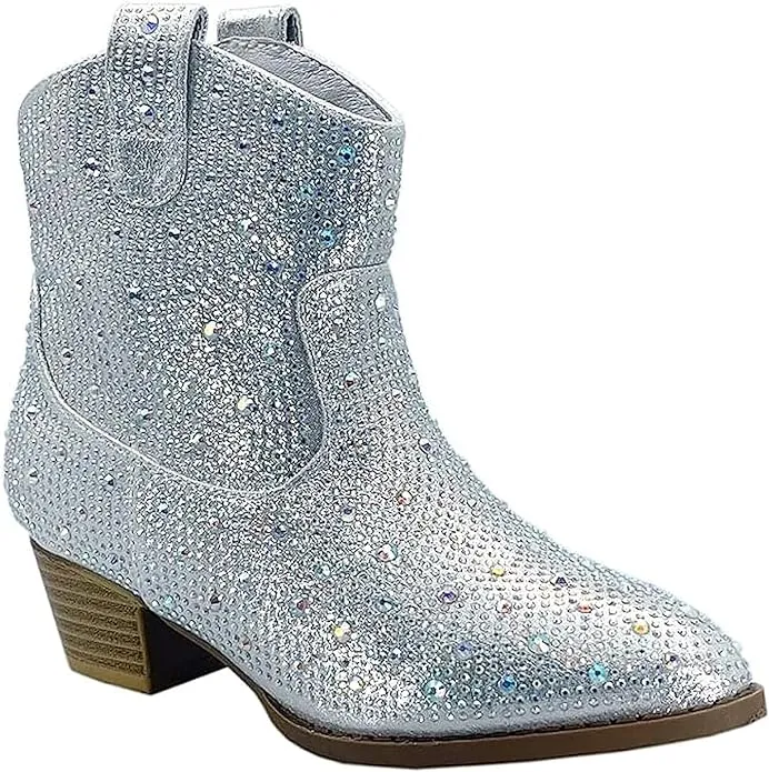 Adidas Wide Running Shoes Forever River-01K Girls Rhinestone Cowboy Boots Kids Low Heel Dress Booties