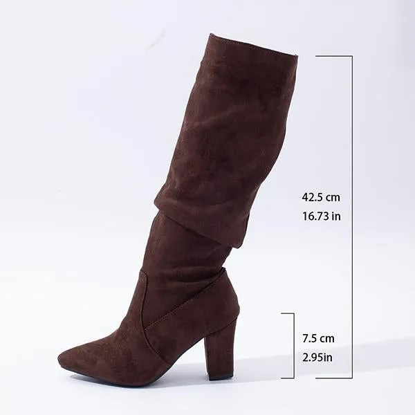 Women's Suede Pleated Chunk Heel Knee-High Boots 87431644S Adidas Cool Shoes