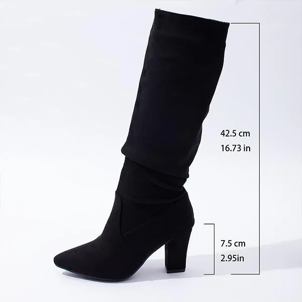 Women's Suede Pleated Chunk Heel Knee-High Boots 87431644S Adidas Speed Shoes