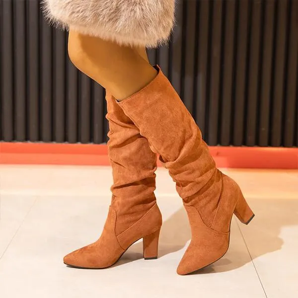 Adidas Originals Drop Step Low Casual Basketball Shoes Women's Suede Pleated Chunk Heel Knee-High Boots 87431644S