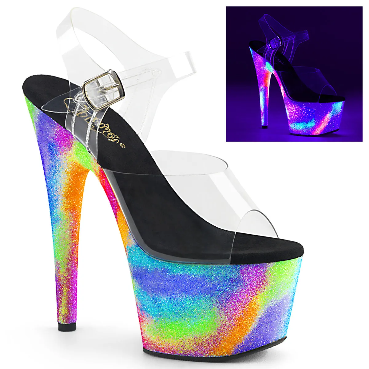ADORE-708GXY Pleaser Clear/Neon Galaxy Glitter Sexy Platform Shoes (Pole Dancing Heels) Asics Gt-2000 Trail Running Shoe