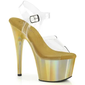 Sizing Asics Shoes ADORE-708LQ Pleaser Clear/Liquid Gold Hologram Sexy Platform Shoes (Pole Dancing Heels)