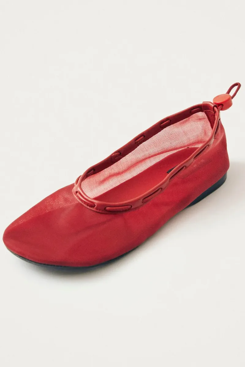 Gill Mesh Red Leather Ballet Flats Loafers Walk