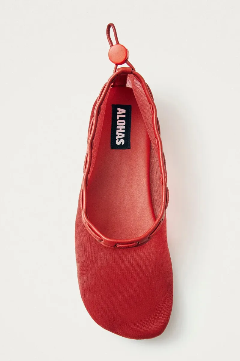 Gill Mesh Red Leather Ballet Flats Belgian Loafers