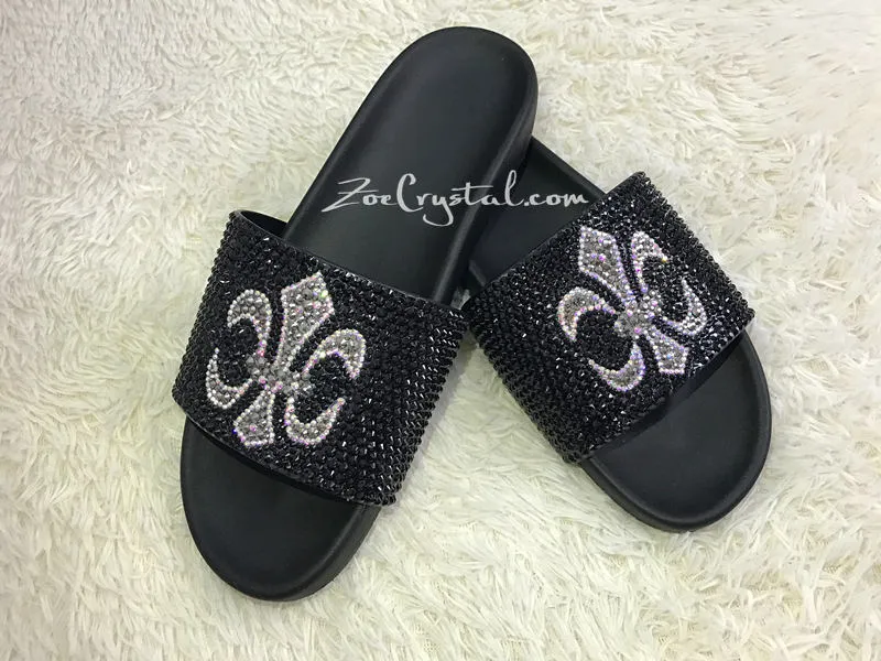 Dust Slippers Fashionable Cool Black SANDALS / SLIDES with Cross