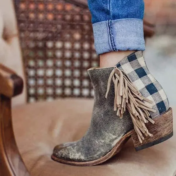 Women's Fringed Chunky-Mid Heel Round Toe Side Zipper Ankle Boots 17067785C Adidas Shoes Miami