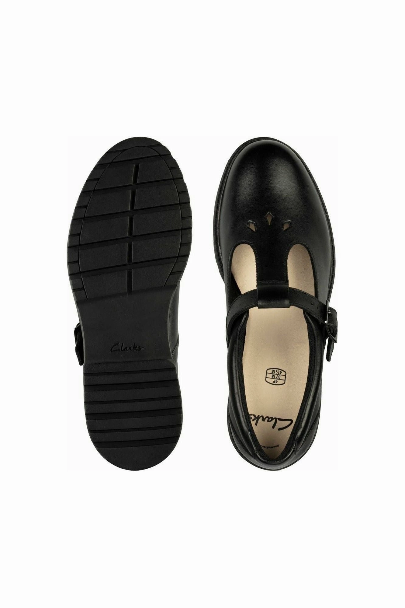 Clarks Dempster Bar Youth Black Leather School Shoe Cliff Glow Teen Trend