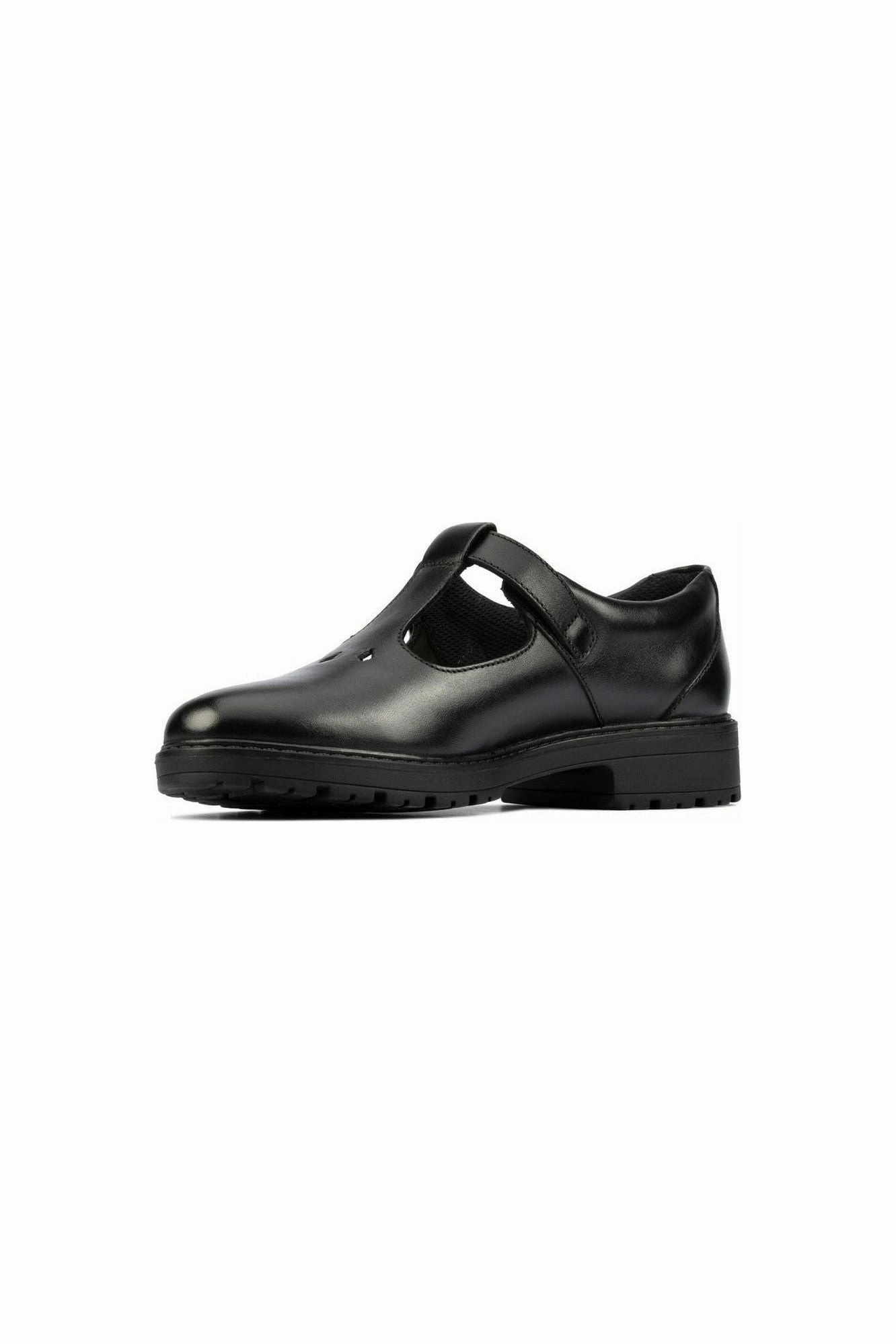 Clarks Dempster Bar Youth Black Leather School Shoe Simple Fit Side Path