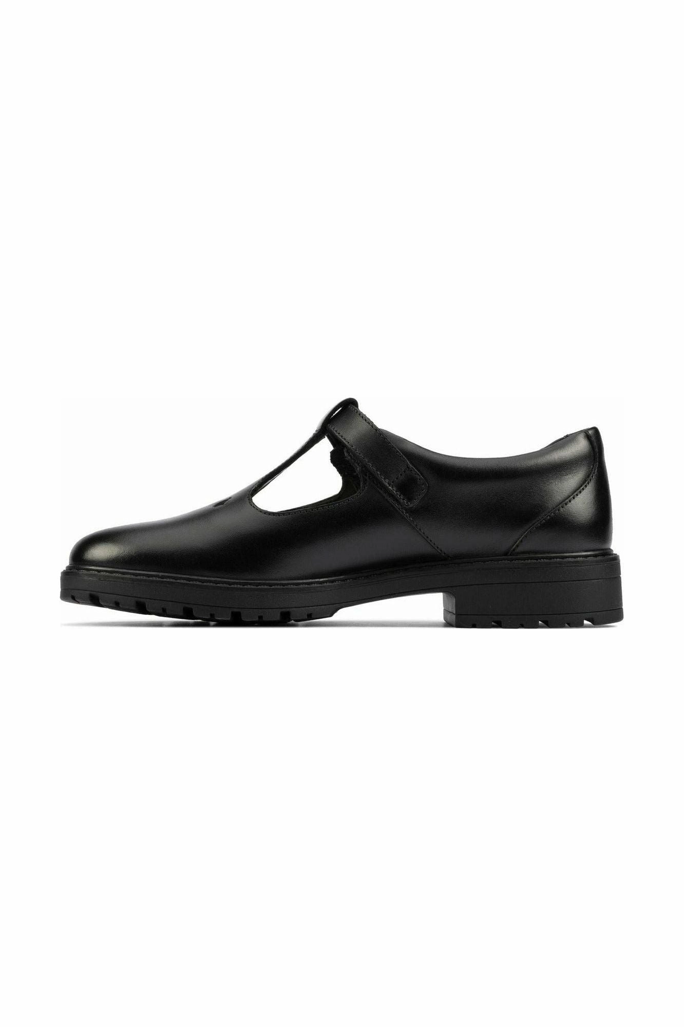 Clarks Dempster Bar Youth Black Leather School Shoe Stretch Fit Footwear