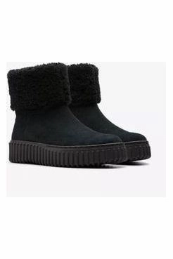 Leather Upper Photo Glow Clarks Torhill Turn in Black Wlined Suede