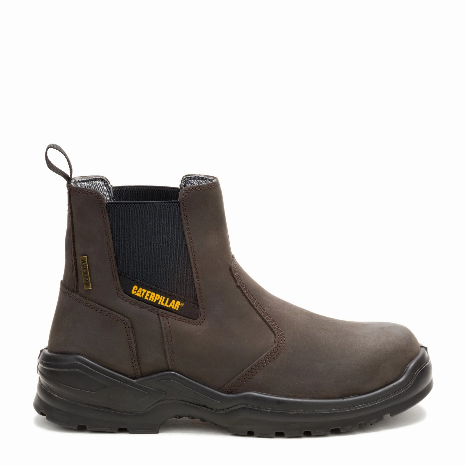 Men's Caterpillar, Striver Chelsea Waterproof Steel Toe Work Boot Slip On Style Luggage Ready