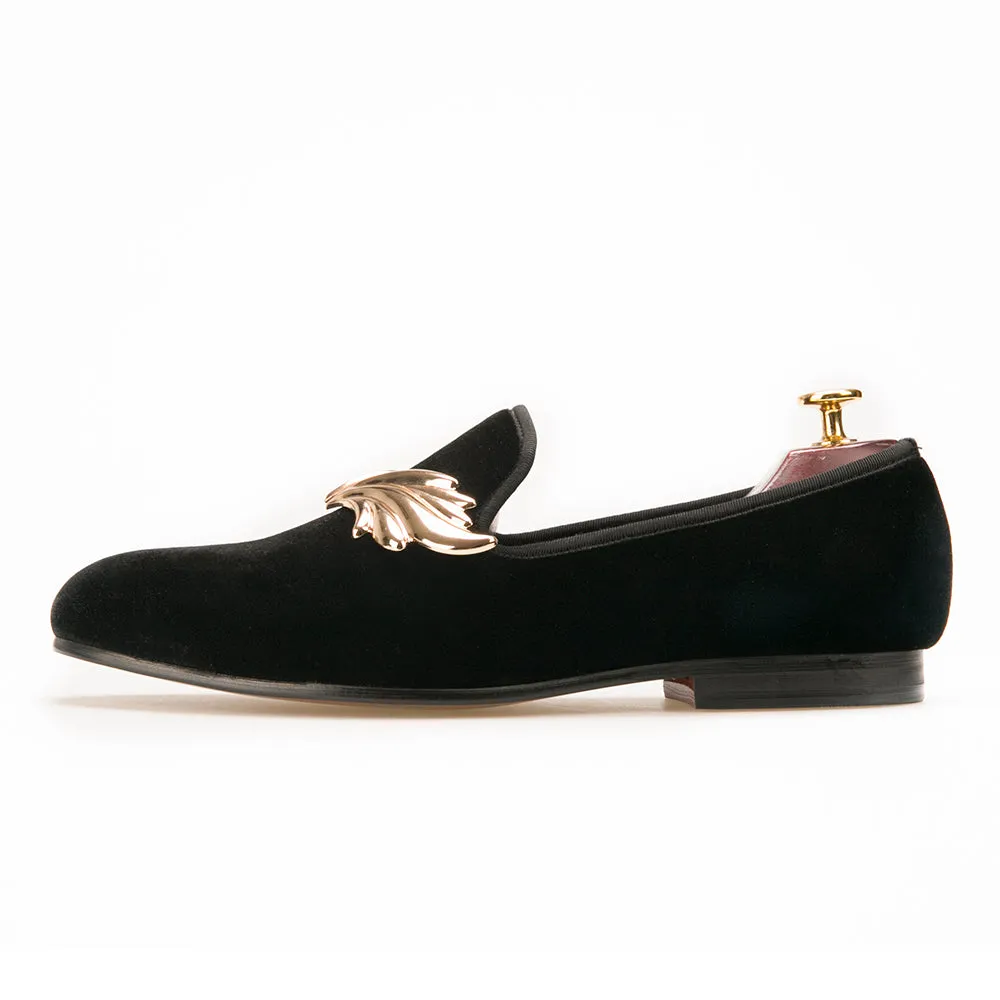 Tommy Hilfiger Loafers OneDrop Handmade Men Dress Shoes Velvet Gold Leaves Metal Wedding Party Prom Loafers