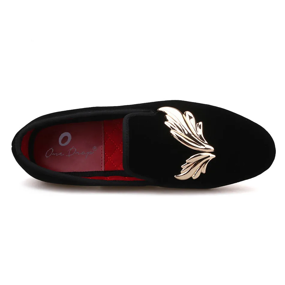 OneDrop Handmade Men Dress Shoes Velvet Gold Leaves Metal Wedding Party Prom Loafers Uptown Loafers Reviews