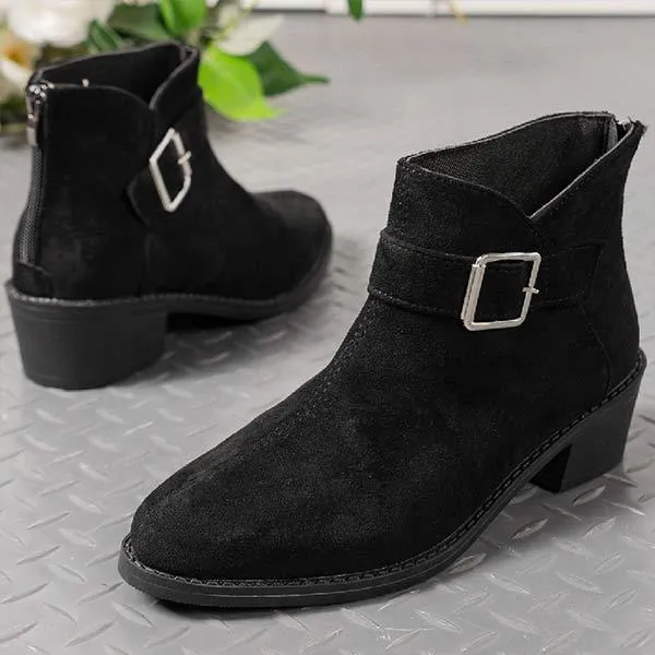 Adidas Samba Shoe Laces Women's Chunky Heel Boots with Belt Buckle and Back Zipper 22559417C