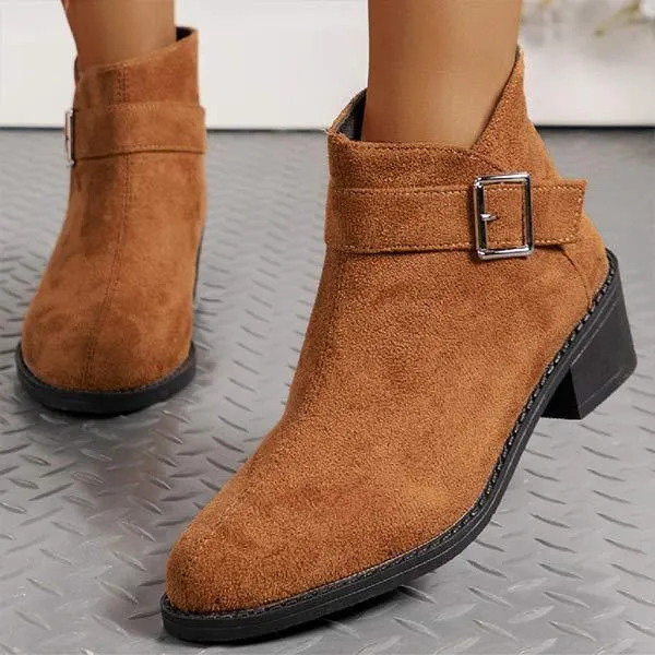 Women's Chunky Heel Boots with Belt Buckle and Back Zipper 22559417C Adidas Shoes The Brand With The 3 Stripes