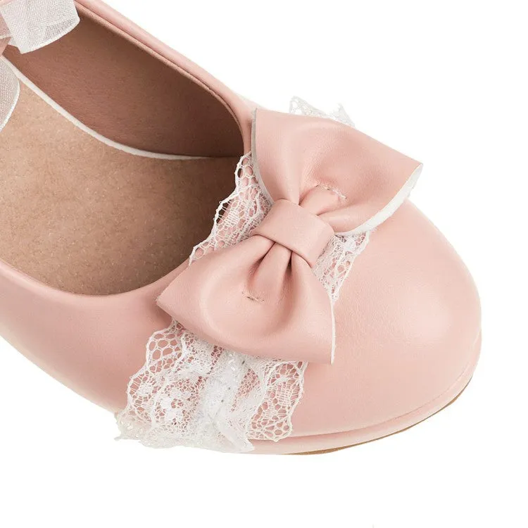 Women's Lace Bow Tie High Heels Platform Pumps Ankle Heel Sandals