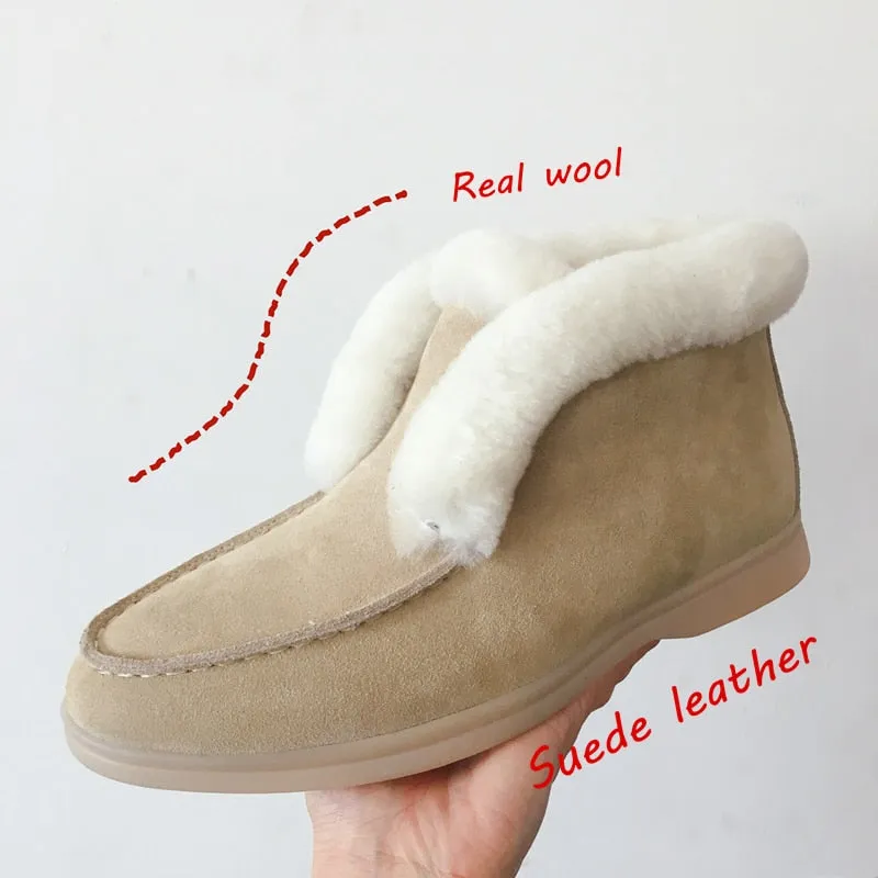 Ankle boots cow-suede-leather boots natural-fur Warm winter boots Slip-on snow boots for women Dick's Sporting Goods Snow Boots