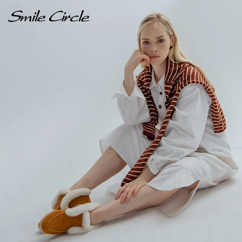 Hunter Boots Snow Ankle boots cow-suede-leather boots natural-fur Warm winter boots Slip-on snow boots for women