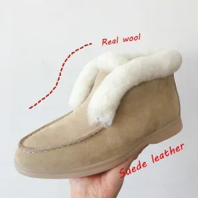 Boots For Snow And Rain Ankle boots cow-suede-leather boots natural-fur Warm winter boots Slip-on snow boots for women