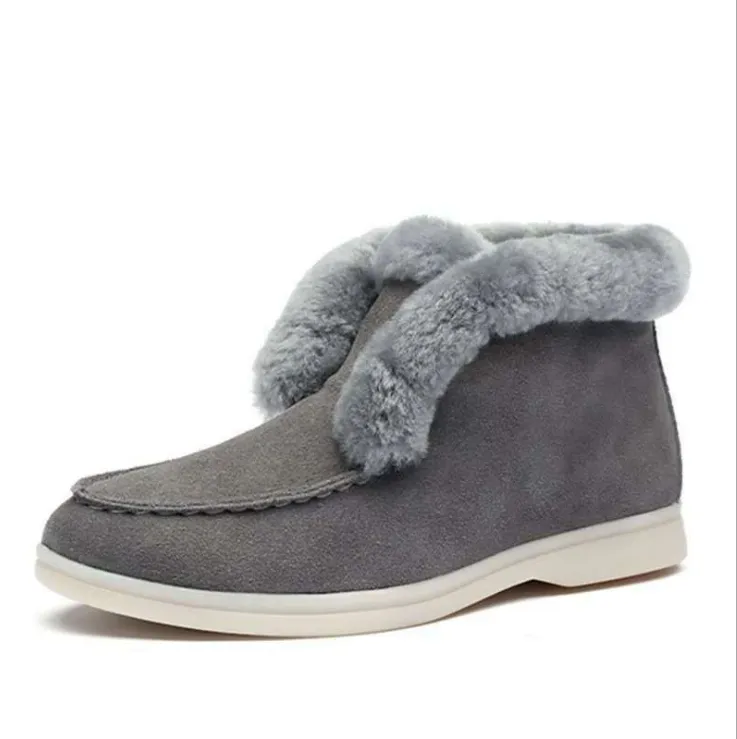 Ankle boots cow-suede-leather boots natural-fur Warm winter boots Slip-on snow boots for women Floral Snow Boots