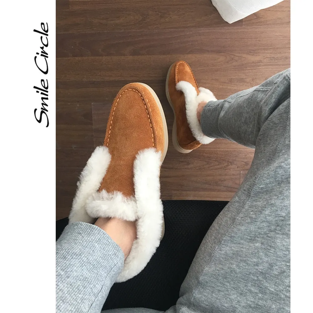 Ankle boots cow-suede-leather boots natural-fur Warm winter boots Slip-on snow boots for women Christmas Snow Boots