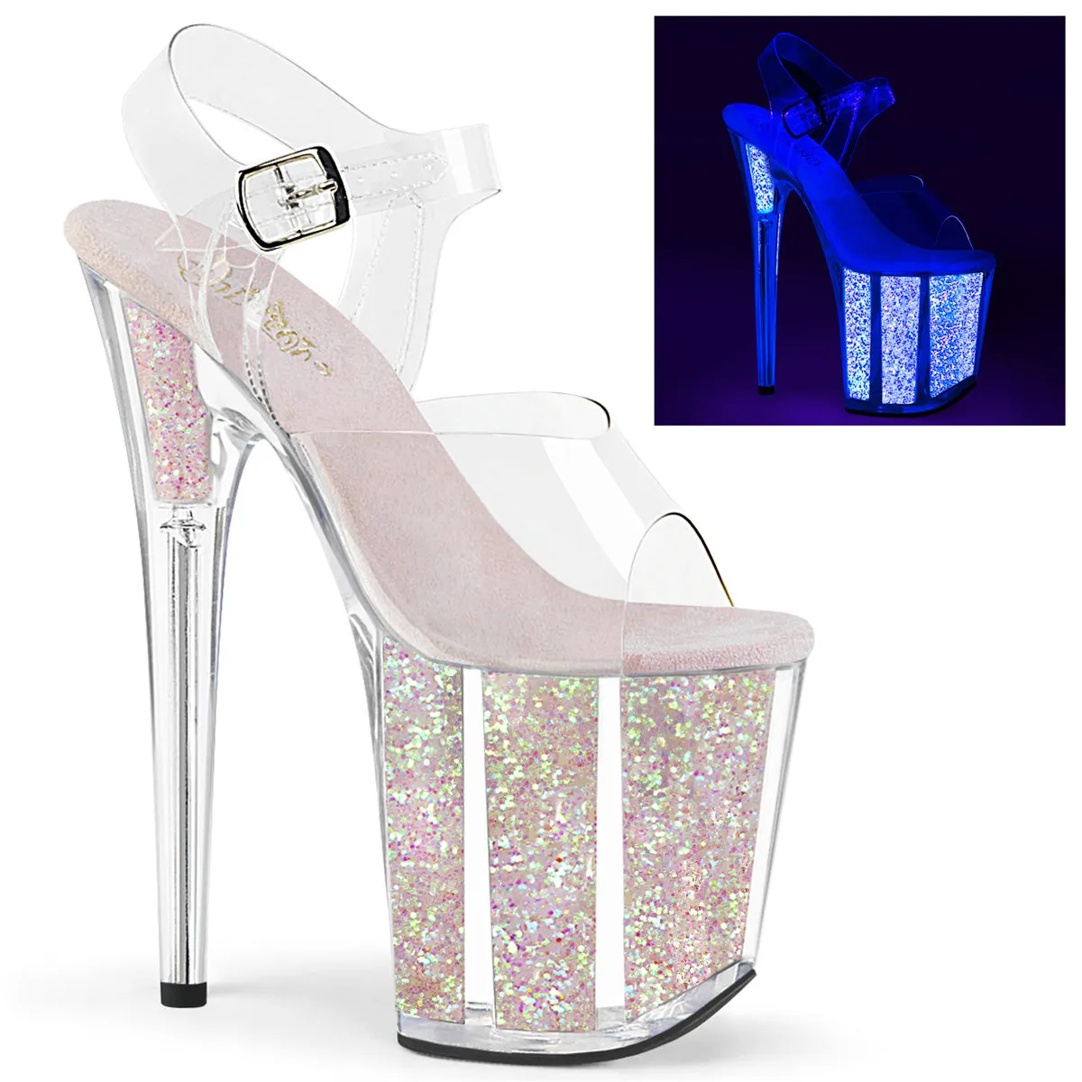 FLAMINGO-808UVG Pleaser Clear/Neon Opal Glitter Sexy Platform Shoes (Pole Dancing Heels) The Story Behind Asics Shoes