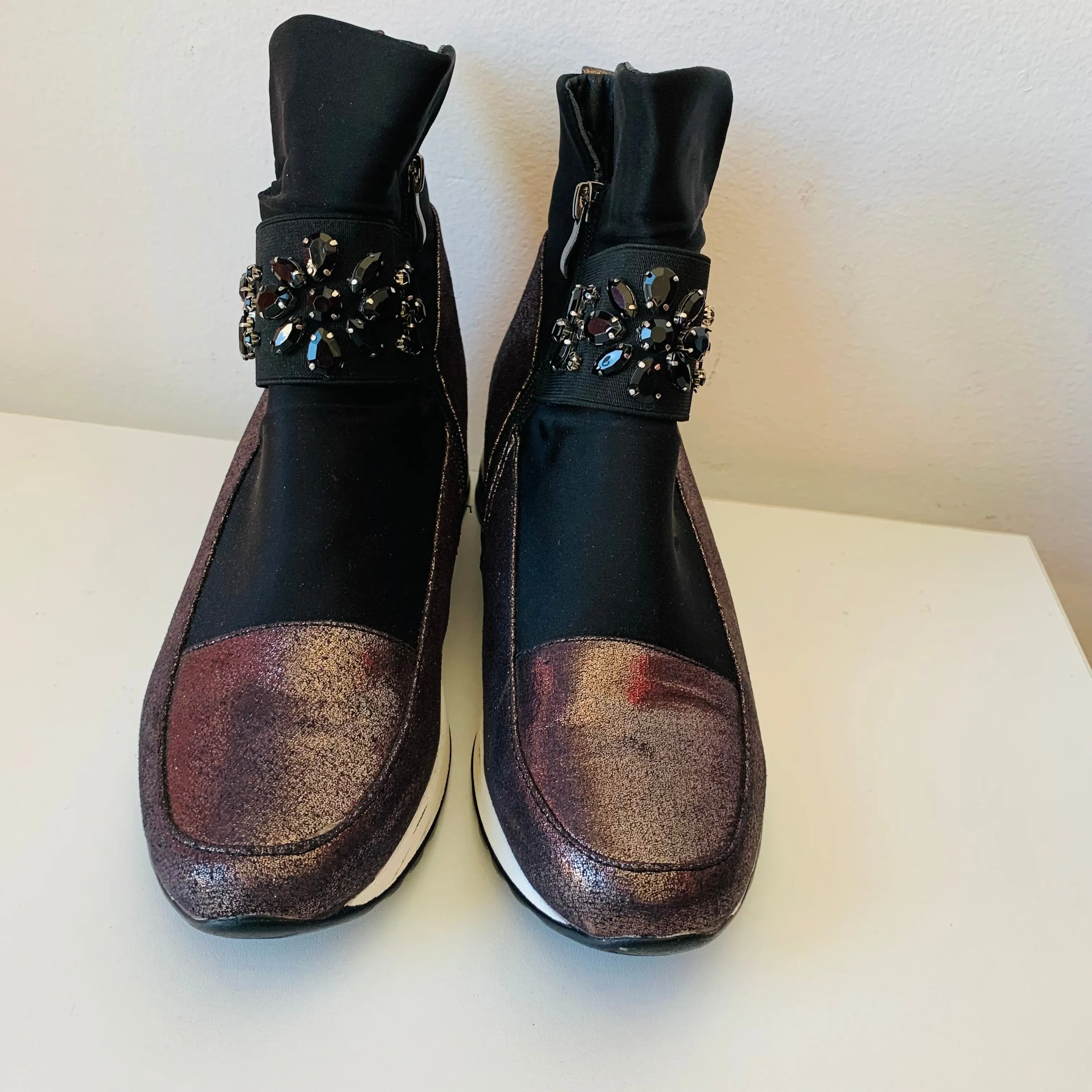 Adidas Samba Xlg Shoes Atalina Rhinestone Two Tone Black/Rose Gold Metallic Slip On Boots Size 10