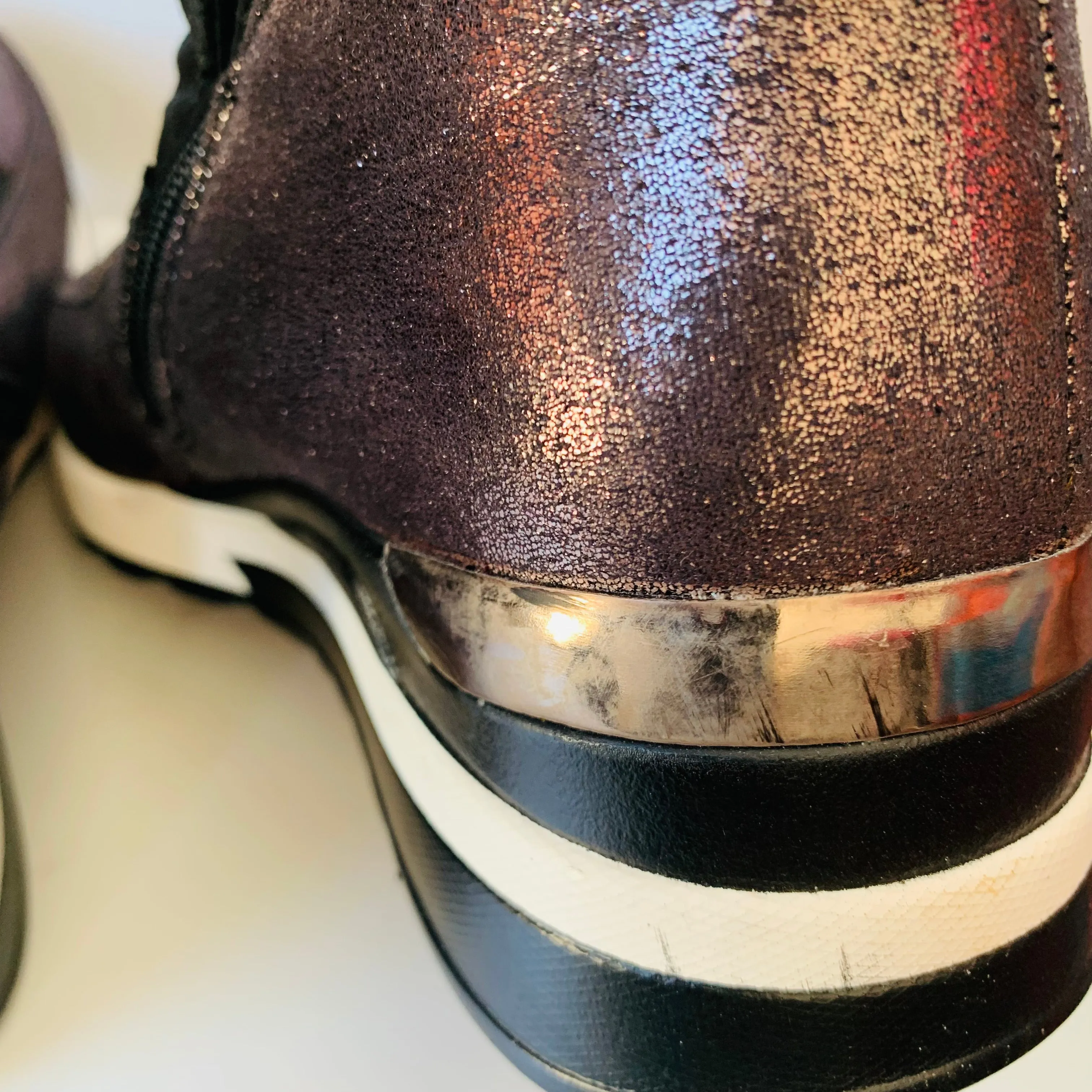 Atalina Rhinestone Two Tone Black/Rose Gold Metallic Slip On Boots Size 10 Adidas Work Shoes Non Slip