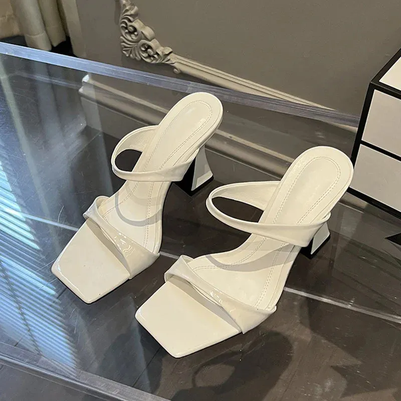 binfenxie  -  2024 Design Style Square Toe Slippers Women's Summer Elegant High Heels Wedding Party Sandalias De Mujer Best Asics Shoes For Back Pain