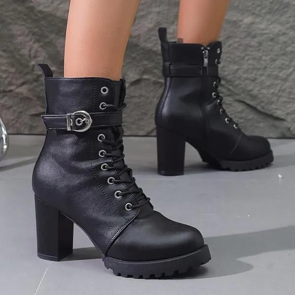 Women's Casual Belt Buckle Chunk Heel Short Boots 81073956S Adidas Adizero Evo Sl Running Shoes