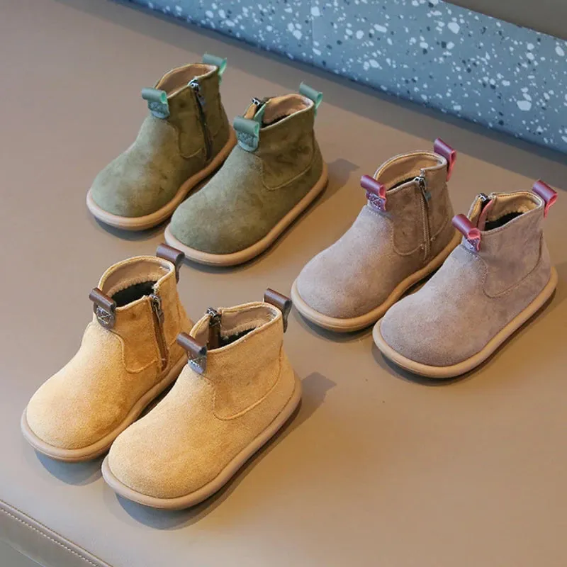 Adidas Hard Shell Shoes Autumn Winter Baby Boys Girls Boots Oxford Suede Children Casual Shoes Outdoor Anti-slip Infant Shoes Plush Kids Ankle Boots