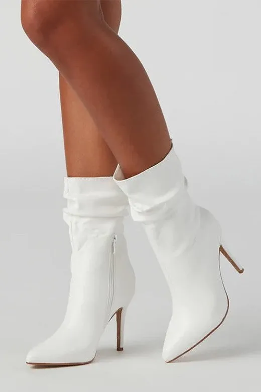Ava Faux Leather Ruched High Heel Booties - White Adidas Slide In Shoes