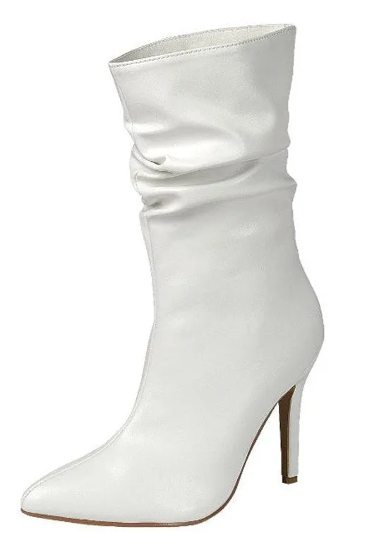 Ava Faux Leather Ruched High Heel Booties - White Adidas Canvas Shoes