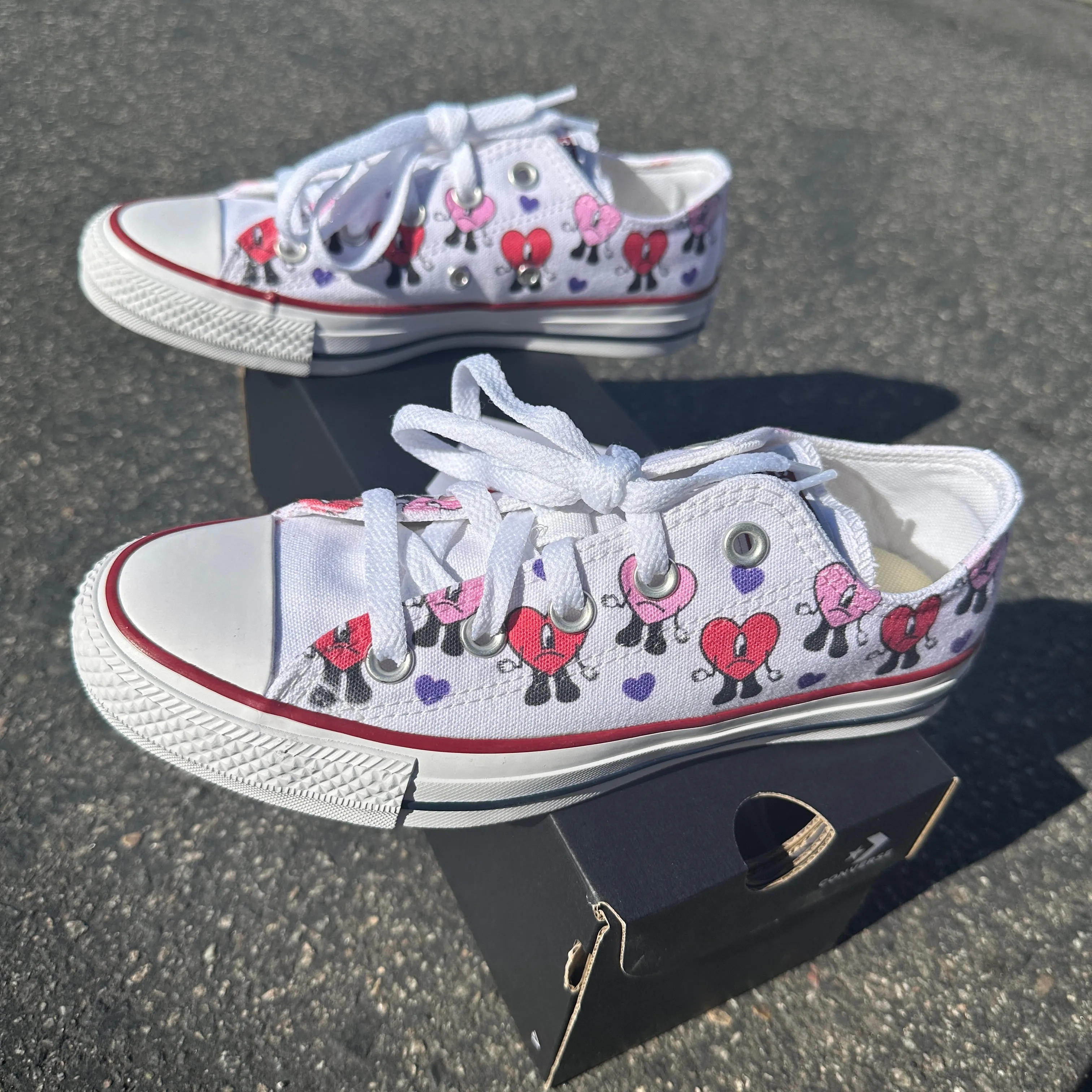 Bad Bunny Valentines Day Heart Band Custom Low Top Converse White: LIMITED TIME ONLY - Custom Converse Shoes Asics Gtx Running Shoes