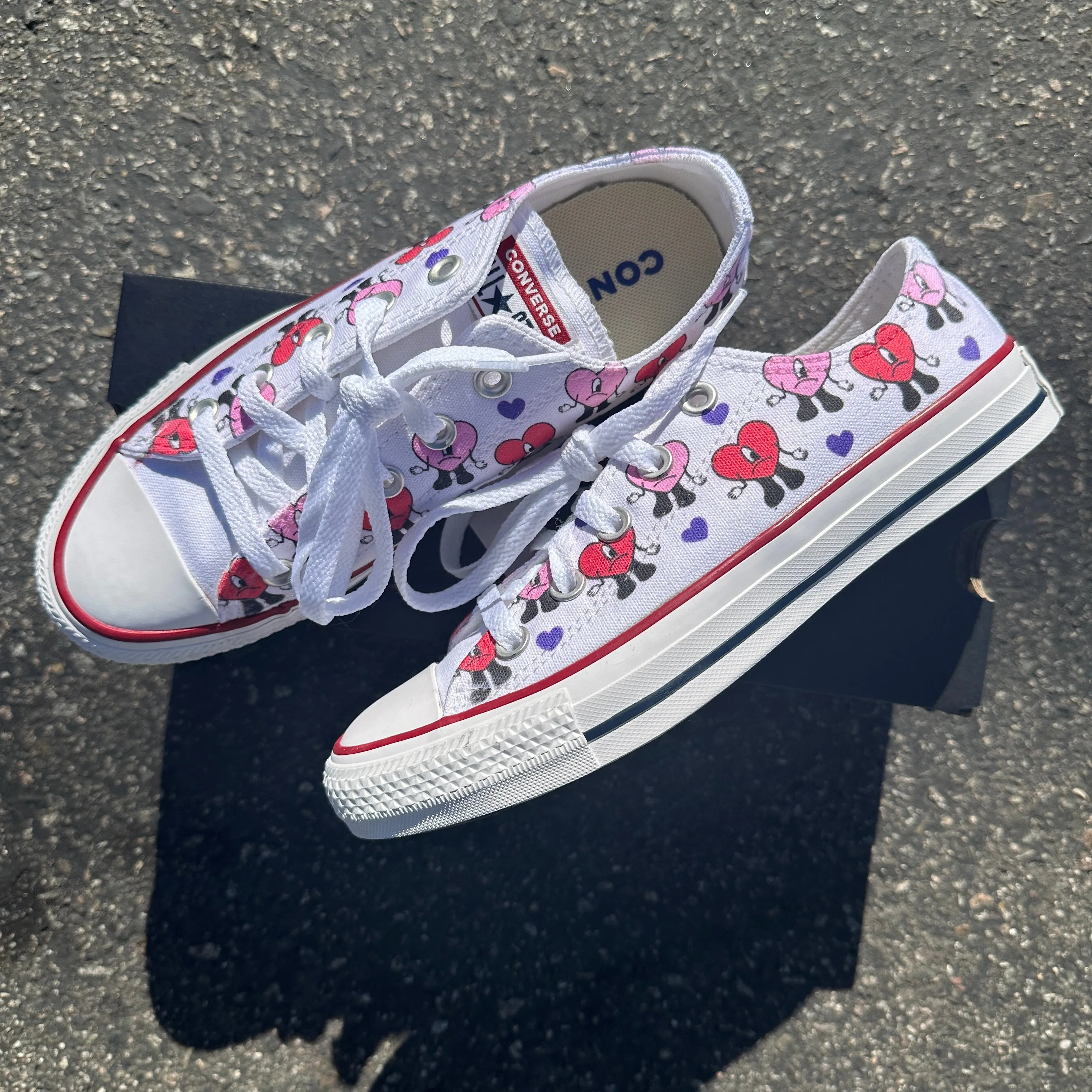 Asics Summer Shoes Bad Bunny Valentines Day Heart Band Custom Low Top Converse White: LIMITED TIME ONLY - Custom Converse Shoes