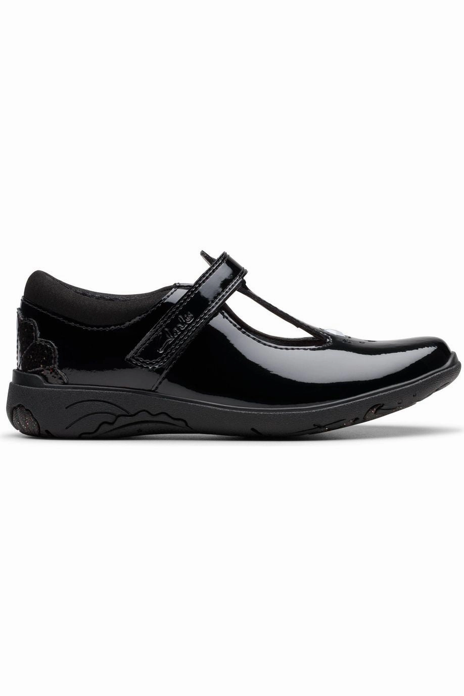 Buy Tour Garden Glow Clarks Relda Gem black patent school shoe