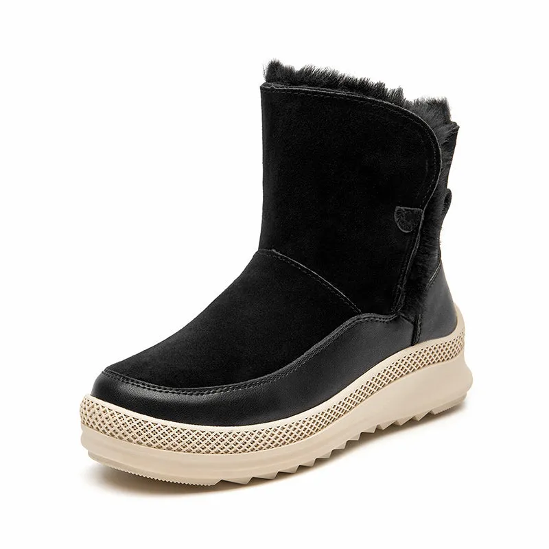 Panama Jack Snow Boots BeauToday Wool Fur Cow Suede Ankle Snow Boots for women