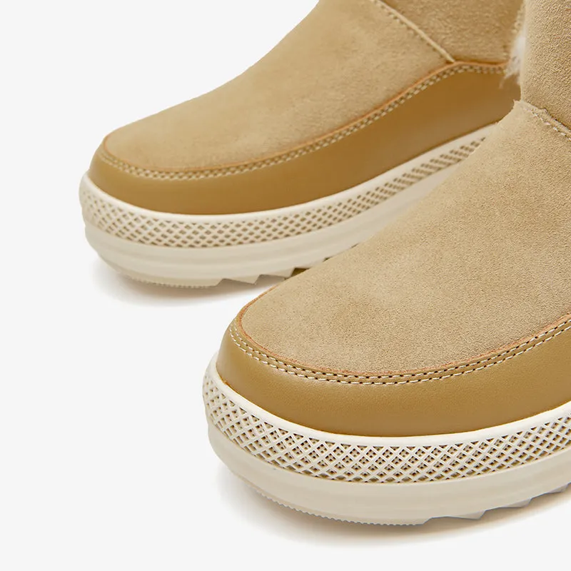 Boots For Light Snow BeauToday Wool Fur Cow Suede Ankle Snow Boots for women