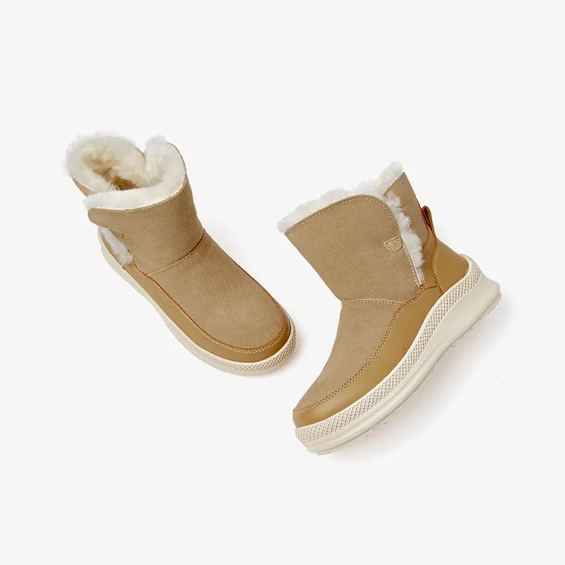 All Weather Snow Boots BeauToday Wool Fur Cow Suede Ankle Snow Boots for women