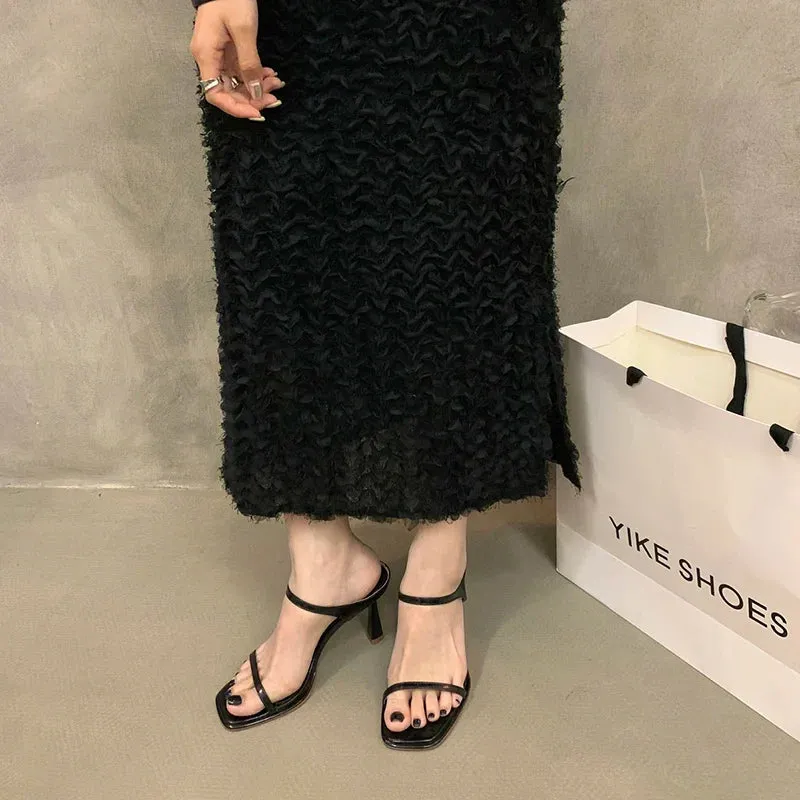 Bathrobe And Slippers Set binfenxie  -  Summer Open Toe Women Slippers Fashion Elegant Narrow Band Shoes Ladies Casual Outdoor High Heel Sandalias