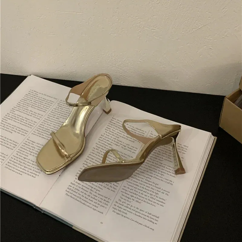 binfenxie  -  Summer Open Toe Women Slippers Fashion Elegant Narrow Band Shoes Ladies Casual Outdoor High Heel Sandalias Giesswein Slippers